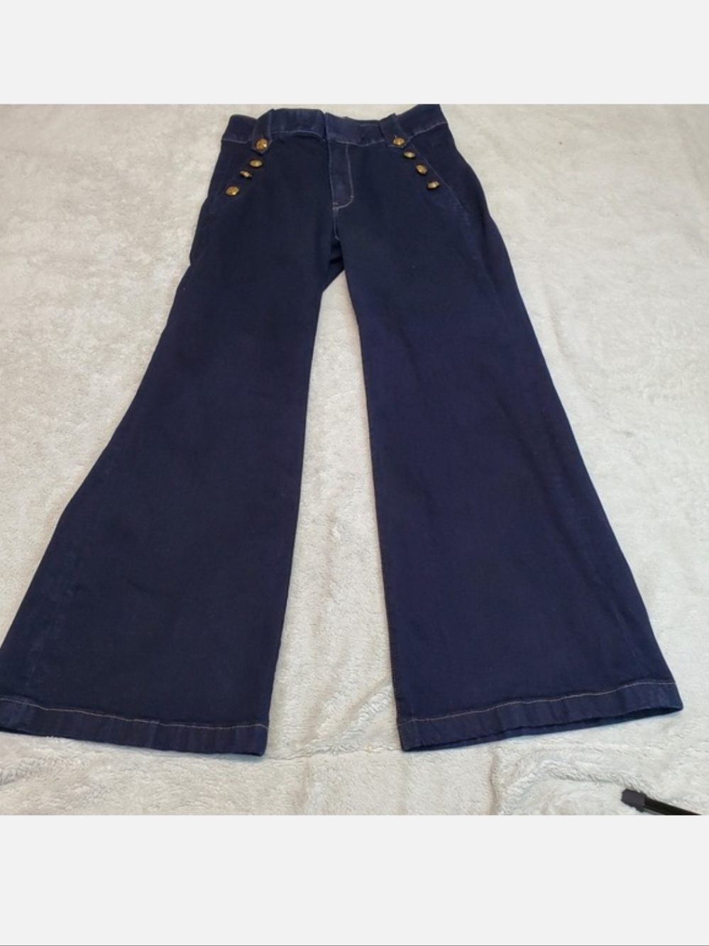 White House Black Market Dark Wash Mariner Gold‎ Button High Rise Wide Jeans 12